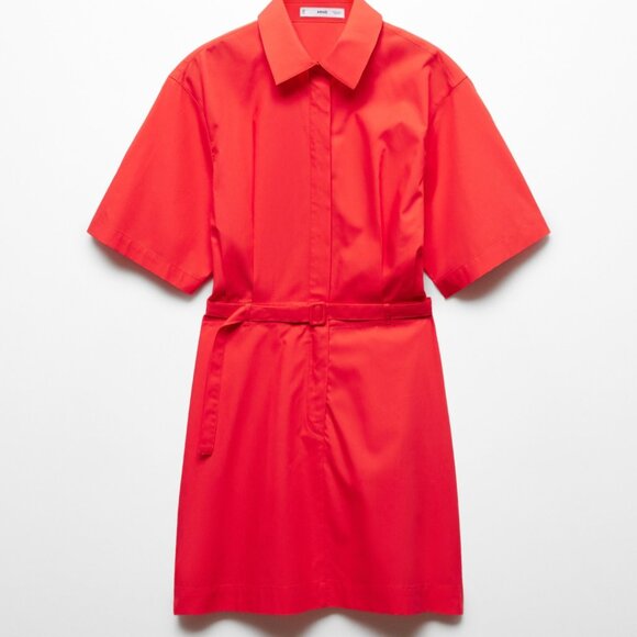 Mango Belted Red Collared Shirt Dress - Picture 6 of 8